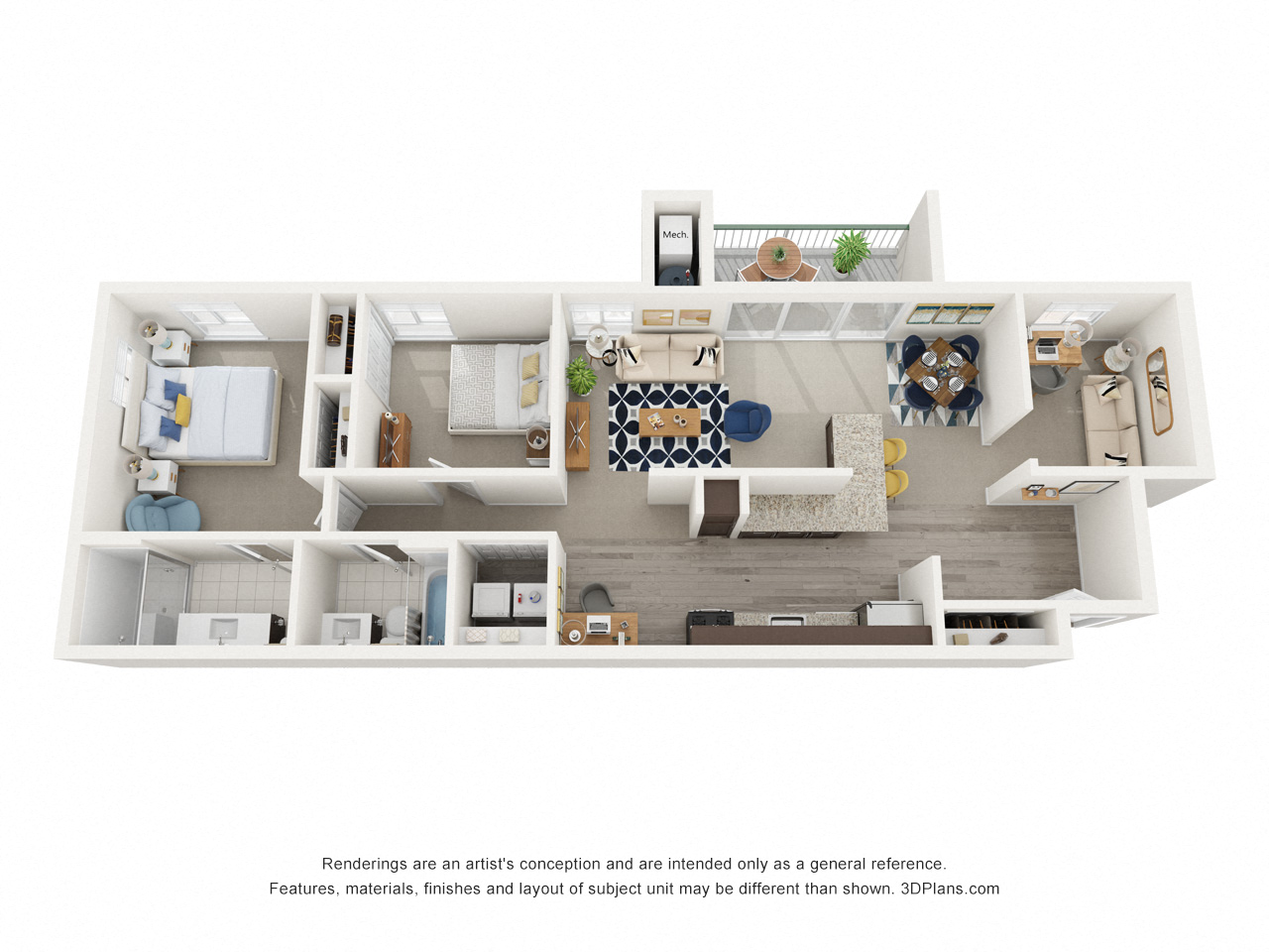 Floor plan for 2 beds, 2 baths, 1150 sqft